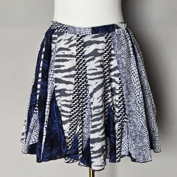Banana Republic Boho Multi-Print Patchwork Preppy Navy Mini Skirt - Picture 4 of 13